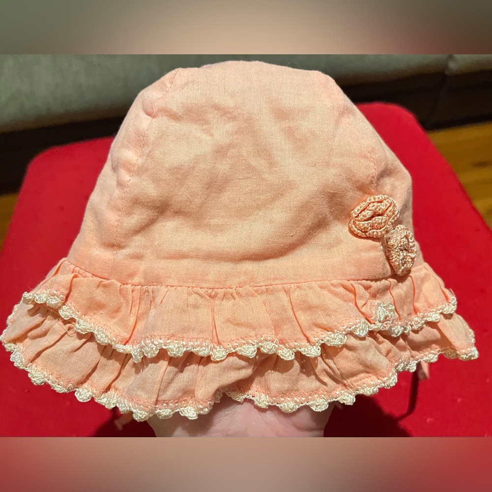 Peach Ruffled Baby Bonnet - Picture 3 of 3